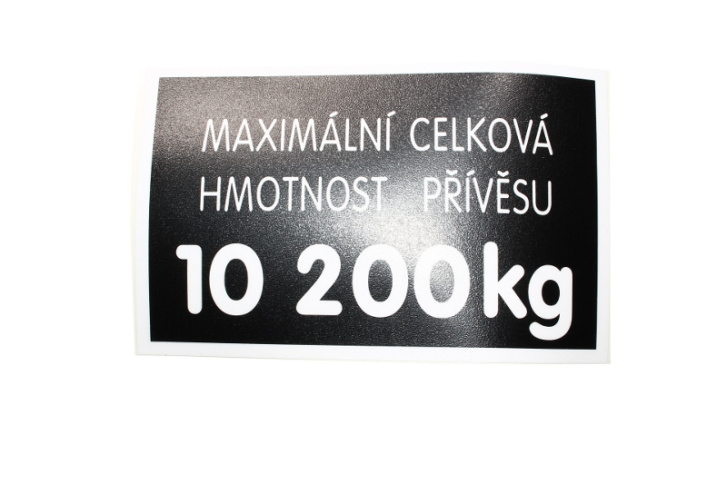 Štítek maximální hmotnosti přívesu 10200 kg