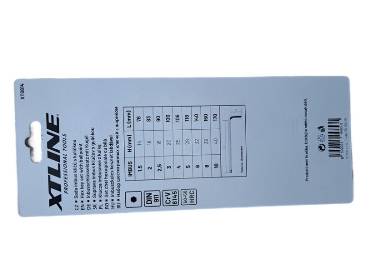 G - Klíče IMBUS s kuličkou, XTline, sada 9 dílů - 1.5, 2, 2.5, 3, 4, 5, 6, 8, 10 mm