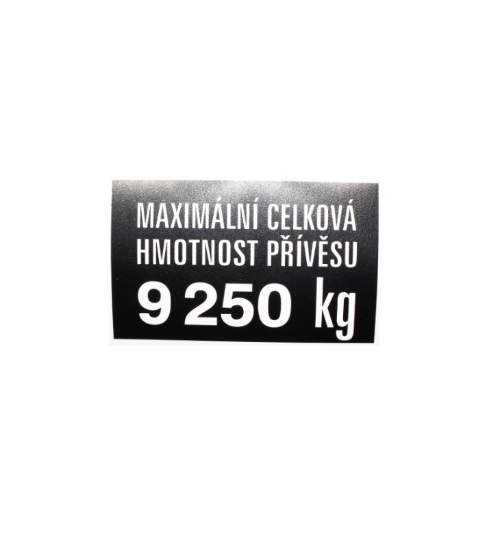 Štítek maximální hmotnost přívěsu 9250 kg
